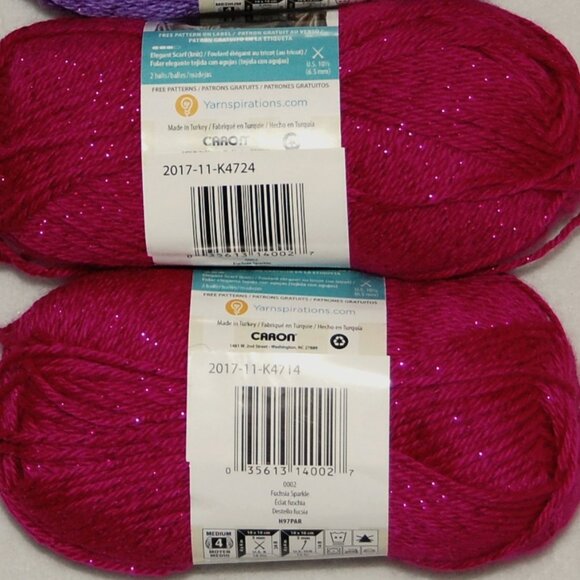 Mix Lot of 4 (Grape & Fuchsia Sparkle), Caron Simply Soft Party Yarn, #4 Worsted - Picture 3 of 5